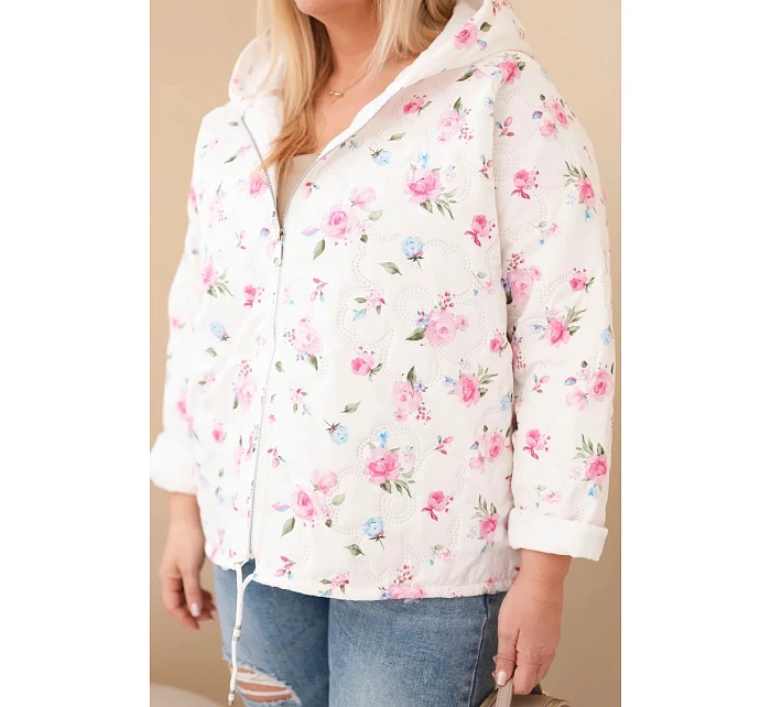 Dámská jarní bunda Plus Size s drobným květinovým vzorem růžová