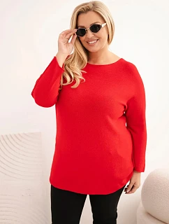 Dámský svetr plus size s lodičkovým výstřihem červený