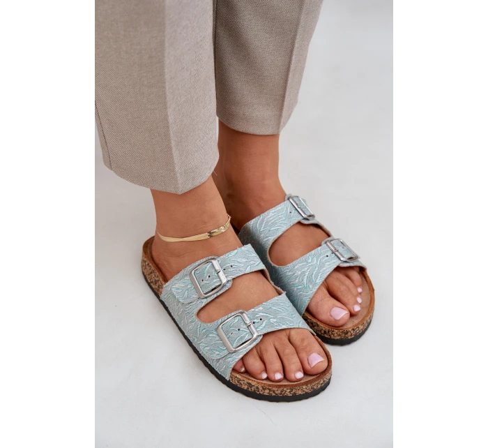 pantofle na korkové podrážce s přezkami mátové model 21685406 - Boto pantofle na korkové podrážce s přezkami mátové model 21685406 - Boto