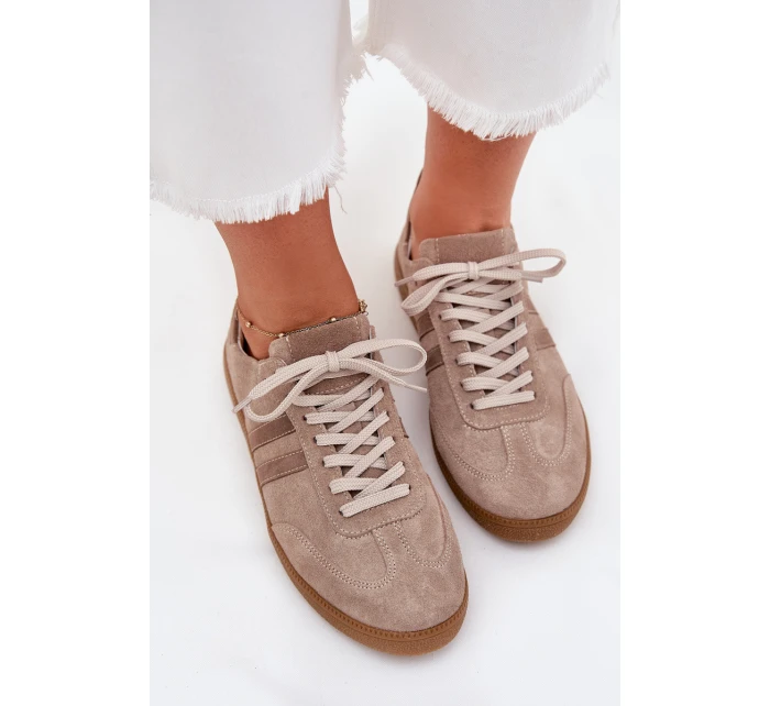 Semišové Nízké Tenisky Dámské Tmavě Béžové model 21703477 - Zazoo