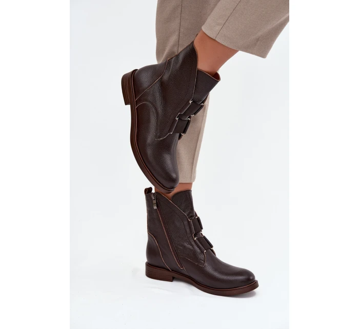 Dámské kotníkové boty z pravé kůže na ploché podešvi Zazoo 3842 čokoládové Dámské kotníkové boty z pravé kůže na ploché podešvi Zazoo 3842 čokoládové