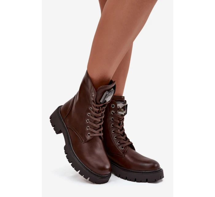 Dámské workery s ozdobou eko kůže čokoládové Karessa Dámské workery s ozdobou eko kůže čokoládové Karessa