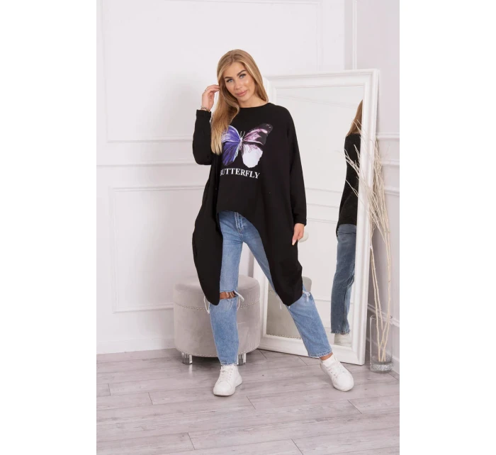 Oversize halenka s potiskem černá Oversize halenka s potiskem černá