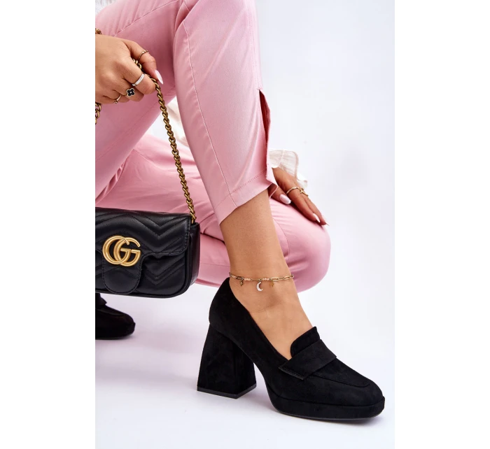 Semišové Lodičky Na Podpatku A Platformě Černe model 21612230 - VINCEZA