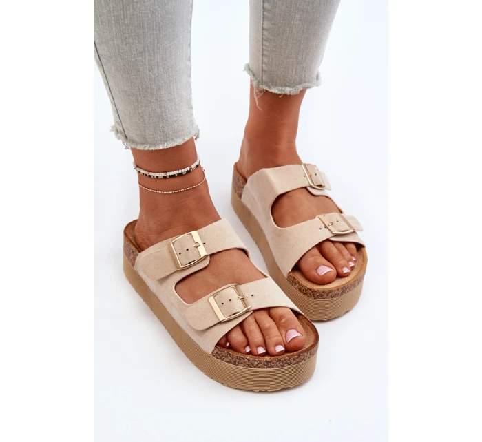 Dámské žabky na platformě s přezkami béžové model 21651009 - Boto