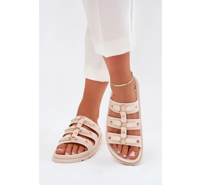 Dámské Pantofle S Pásky Světle Béžové model 21703428 - Boto Dámské Pantofle S Pásky Světle Béžové model 21703428 - Boto