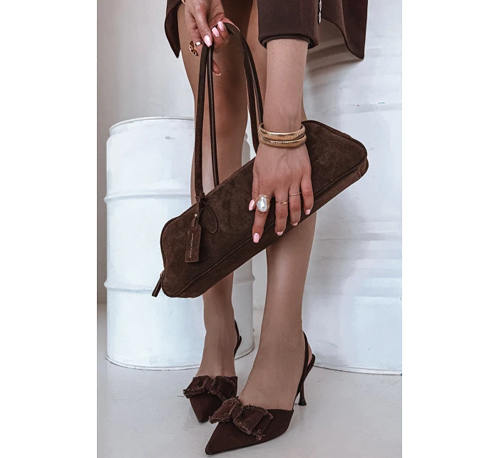 Dámské sandály na podpatku s mašlí Čokoládové Hestia