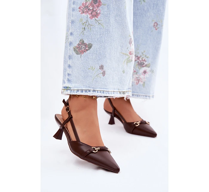 Dámské sandály na podpatku se špičatými špičkami Hnědé Felessa