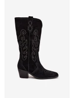Semišové dámské kovbojky na podpatku Karira – černé Semišové dámské kovbojky na podpatku Karira – černé