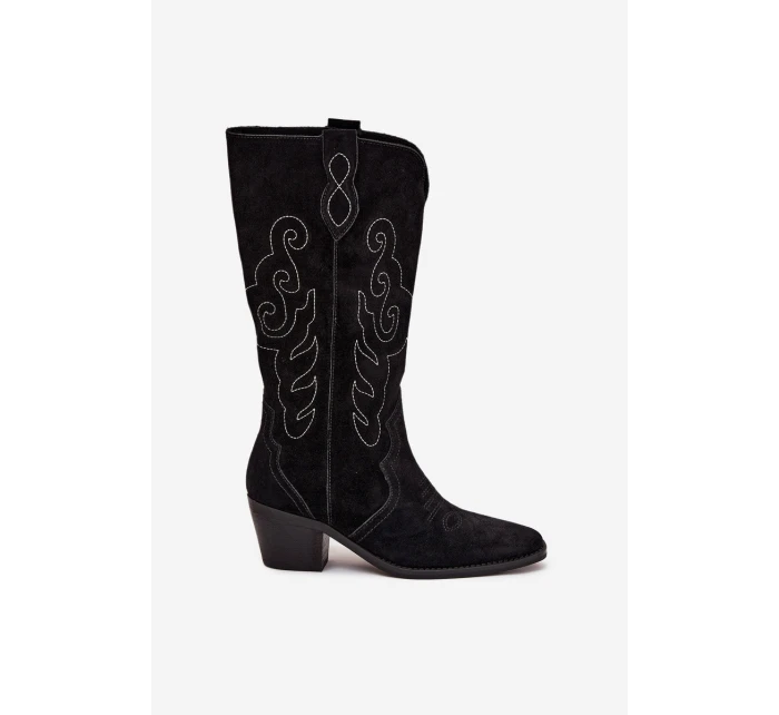 Semišové dámské kovbojky na podpatku Karira – černé Semišové dámské kovbojky na podpatku Karira – černé
