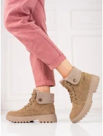 Exkluzívní kotníčkové boty dámské hnědé na plochém podpatku Exkluzívní kotníčkové boty dámské hnědé na plochém podpatku