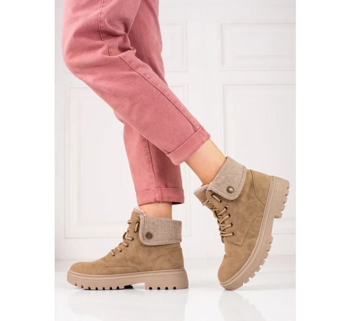 Exkluzívní kotníčkové boty dámské hnědé na plochém podpatku Exkluzívní kotníčkové boty dámské hnědé na plochém podpatku