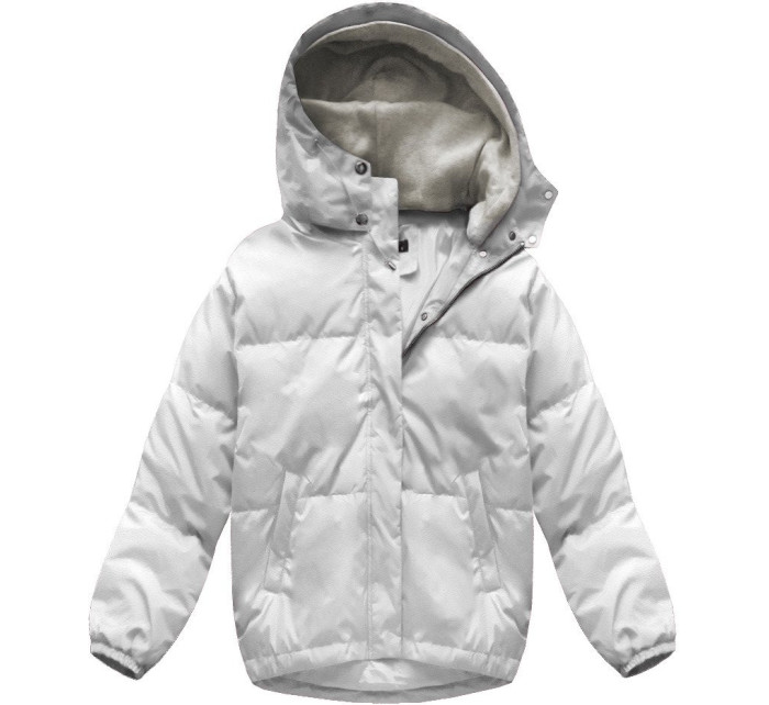 Krátká bílá dámská zimní bunda s přírodní péřovou výplní (7113)