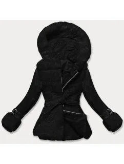 Černá kožešinová dámská bunda s prvky z eko kůže J Style (11Z8173)