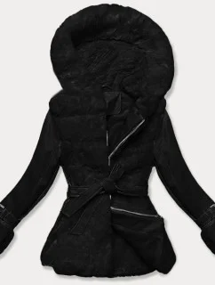 Černá dámská kožešinová bunda s prvky z eko kůže model 21248512 - J.STYLE