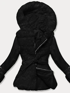 Černá dámská kožešinová bunda s prvky z eko kůže model 21248512 - J.STYLE