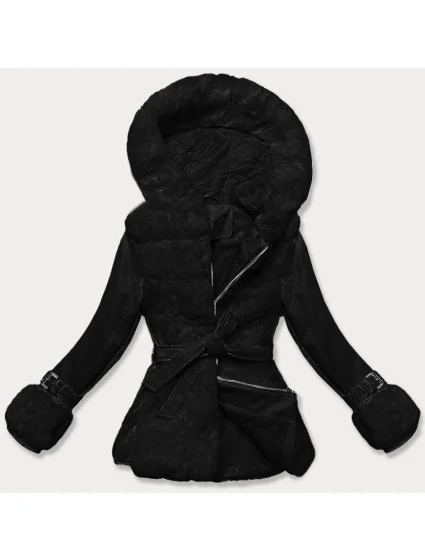 Černá kožešinová dámská bunda s prvky z eko kůže J Style (11Z8173)