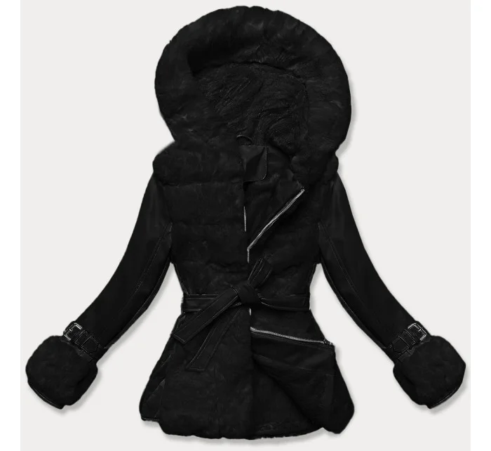 Černá kožešinová dámská bunda s prvky z eko kůže J Style (11Z8173)