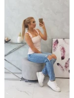 Halenka bez ramínek s volánky, pudrově růžová Halenka bez ramínek s volánky, pudrově růžová