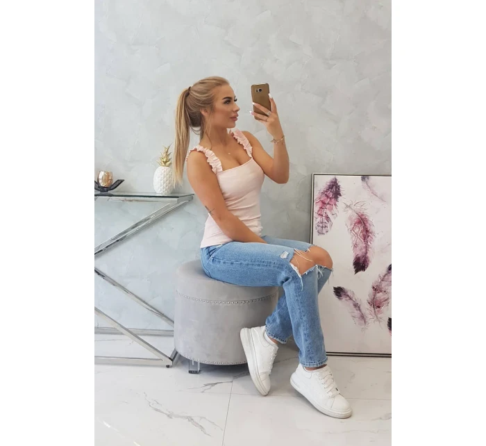 Halenka bez ramínek s volánky, pudrově růžová Halenka bez ramínek s volánky, pudrově růžová