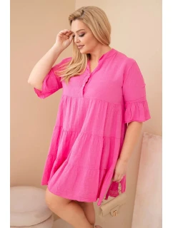 Dámské bavlněné šaty Plus Size s volány růžová