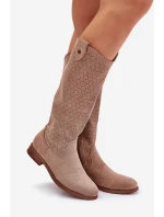 Kozačky Na Plochém Podpatku S Vzorem Béžové model 21685061 - S.Barski