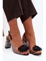 Sandály na podpatku s krystaly D&A model 21900368 Černé - S.Barski