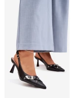 Dámské sandály na podpatku s pásky a přezkou Černé model 22027836 - Boto