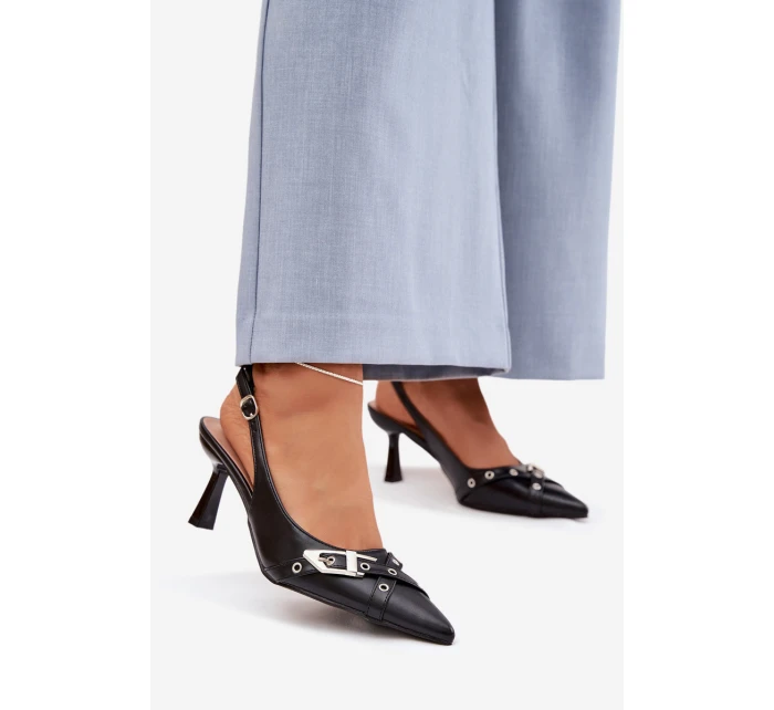 Dámské sandály na podpatku s pásky a přezkou Černé model 22027836 - Boto