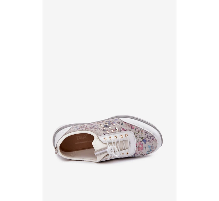 Dámské vzorované kožené polobotky model 22100272 bílé - D&A