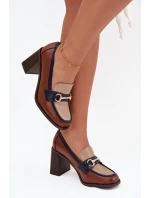 Dámské polobotky na sloupku s ražbou a zlatým detailem Novella – béžovo/hnědé Dámské polobotky na sloupku s ražbou a zlatým detailem Novella – béžovo/hnědé