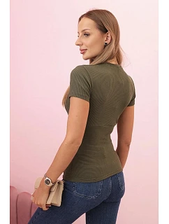 Dámská pruhovaná bavlněná halenka model 22373487 khaki - Kesi
