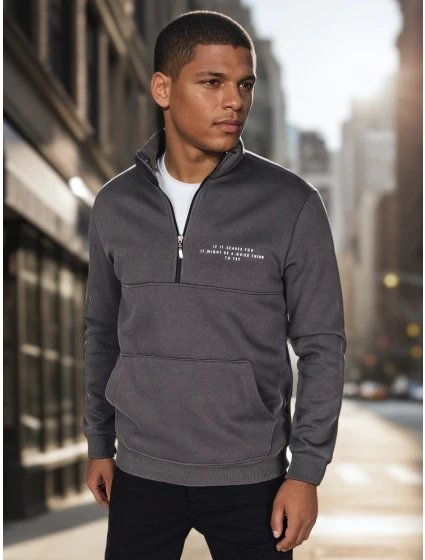 Pánská grafitová mikina s potiskem FashionStreet BX5888