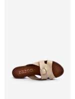 Zazoo 40236 Kožené Dámské Žabky Na Nízkém Podpatku Bežové