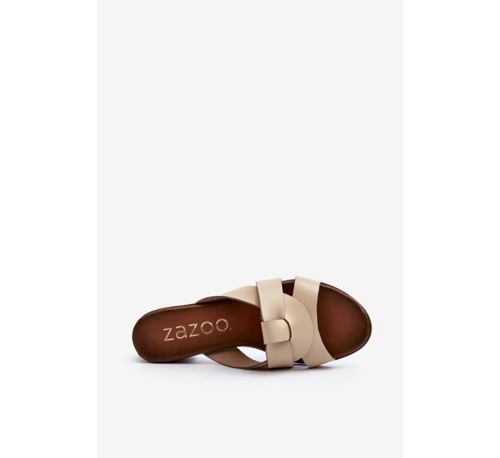 Zazoo 40236 Kožené Dámské Žabky Na Nízkém Podpatku Bežové