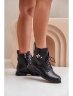 Kožené Boty Na Ploché Podešvi S Dekorací  Černé model 21678227 - Maciejka