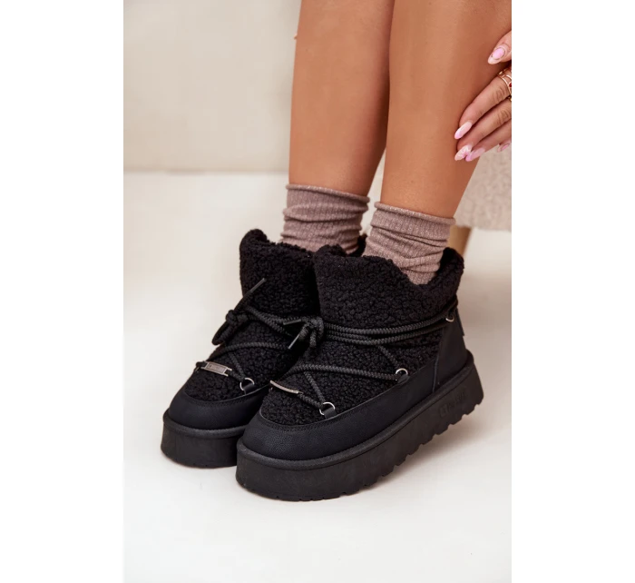 Dámské sněhule na platformě s kožešinkou (beránek) Big Star – černé Dámské sněhule na platformě s kožešinkou (beránek) Big Star – černé