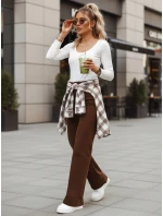 Dámské džíny s vysokým pasem a širokými nohavicemi hnědé FashionStreet UY2877 Dámské džíny s vysokým pasem a širokými nohavicemi hnědé FashionStreet UY2877