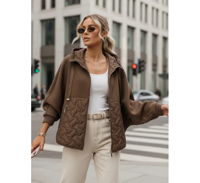 Dámská přechodná oversize bunda s kapucí hnědá FashionStreet TY5593 Dámská přechodná oversize bunda s kapucí hnědá FashionStreet TY5593