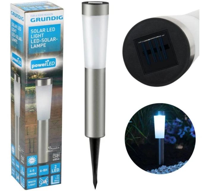 SOLARA LAMPA 2 LED H 56CM INOX GRUNDIG