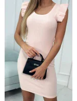 Šaty s nařasenými rukávy pudrově růžové Šaty s nařasenými rukávy pudrově růžové