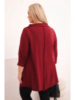 Dámská asymetrická bavlněná blůza Plus Size s ohrnovacími rukávy bordová Dámská asymetrická bavlněná blůza Plus Size s ohrnovacími rukávy bordová