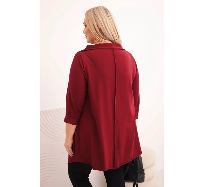 Dámská asymetrická bavlněná blůza Plus Size s ohrnovacími rukávy bordová Dámská asymetrická bavlněná blůza Plus Size s ohrnovacími rukávy bordová