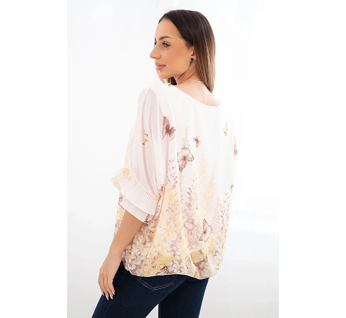 Dámská halenka s plisovaným rukávem a potiskem žlutá