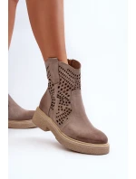 Sametové Dámské Botky Na Ploché Podrážce Cappuccino model 21652595 - Zazoo