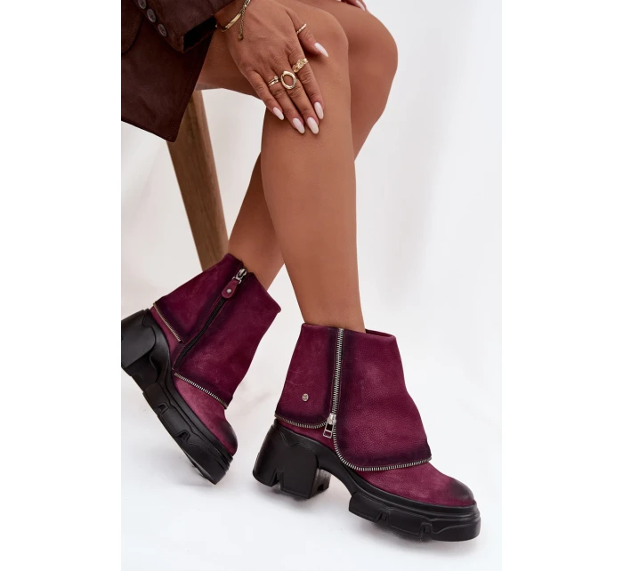 Kožené dámské kotníčkové boty s obráteným límcem Maciejka 07145-23 bordó