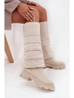 Dámské zimní kozačky s korálky světlá béžová model 21714762 - Boto