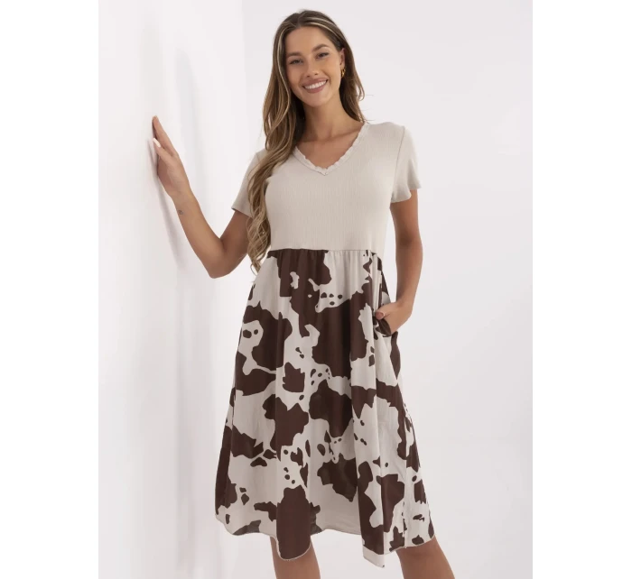 Sukienka DHJ SK model 21142083 beżowy - FPrice Sukienka DHJ SK model 21142083 beżowy - FPrice