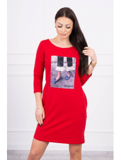 Šaty s grafikou 3D se zirkony červené