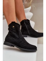Dámské kotníkové botky na nízkém podpatku s perforovaným vzorem – černé, S.Barski Dámské kotníkové botky na nízkém podpatku s perforovaným vzorem – černé, S.Barski